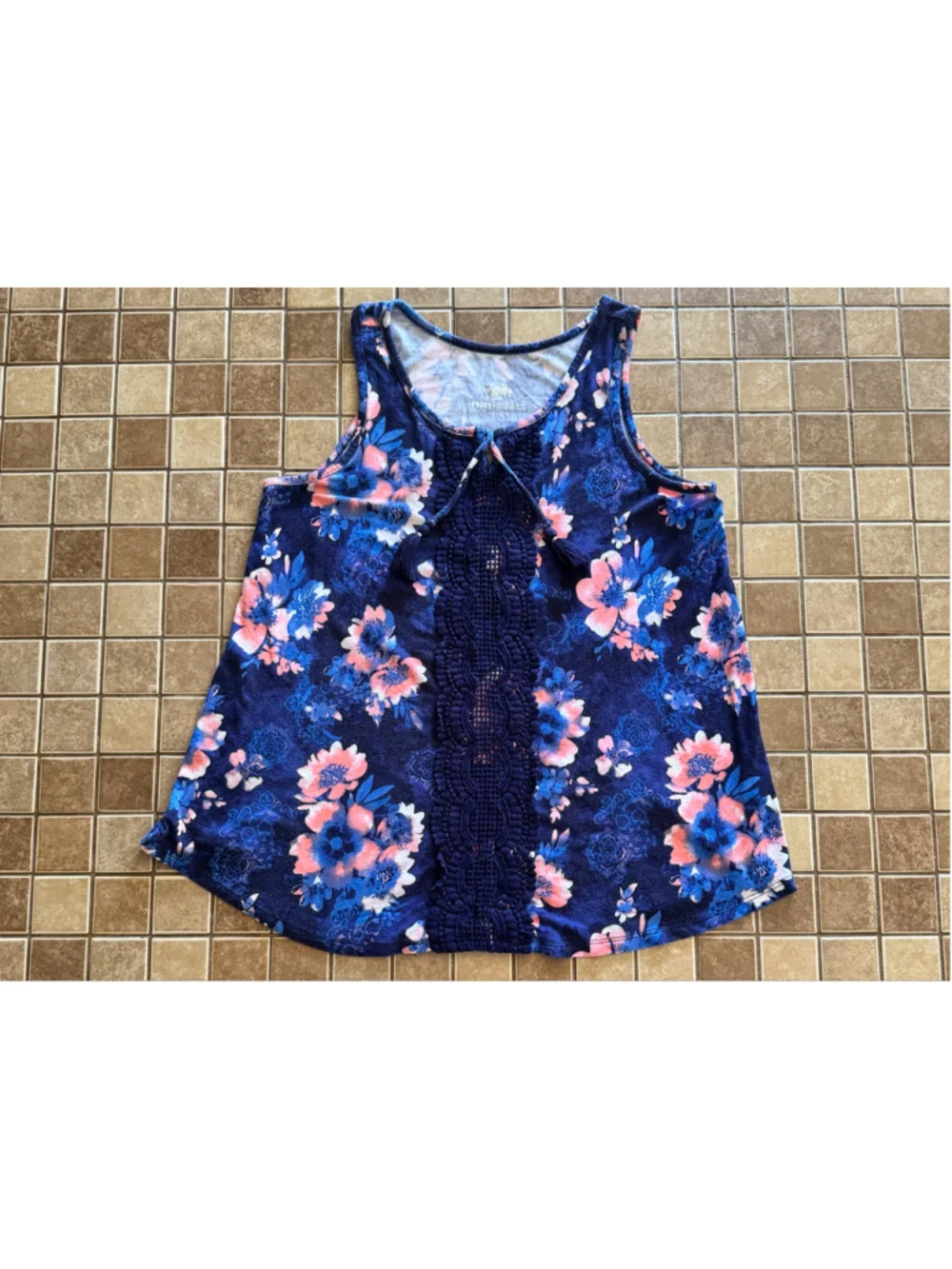 Girls Justice Floral Tank Top Size 14 Blue Pink
